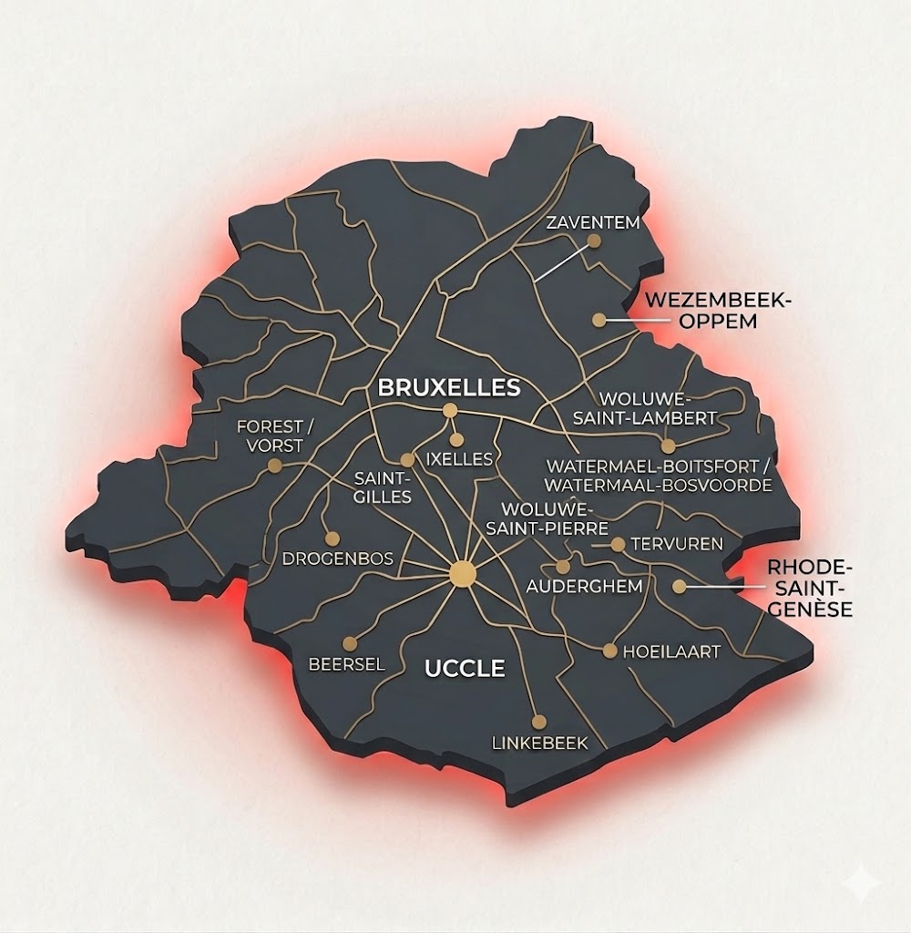 Carte d'intervention Watermael-Boisfort et périphérie bruxelloise — Les Toitures Wirtz